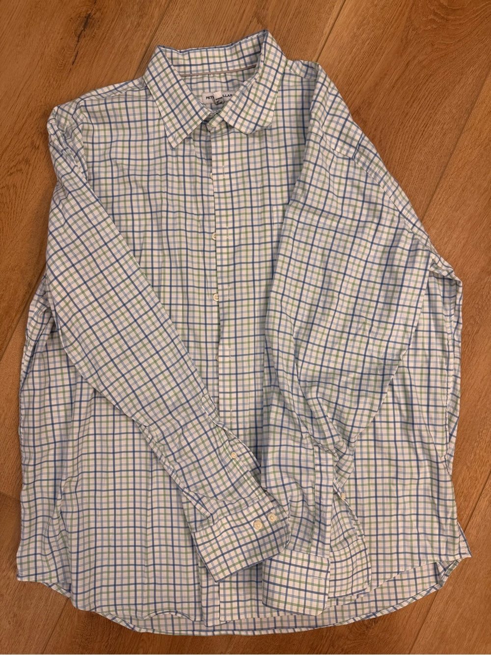 Peter Millar Blue and Green Plaid Button-Down Dress Shirt